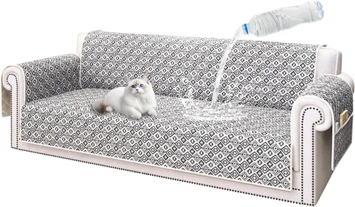 Vista 17 de ALIECOM Funda de sofá 100% impermeable para sofá de 3 cojines, fundas para sofá aptas para mascotas, lavables, con estampado, antideslizantes