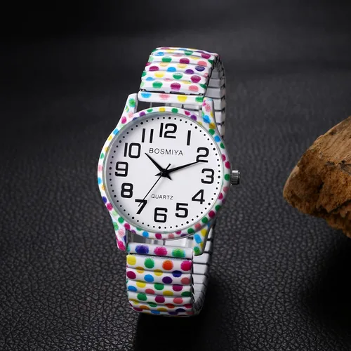 Vista 5 de Lancardo Reloj de banda elástica para mujer Bohemia elástica analógica cuarzo gran número blanco reloj de pulsera fácil de leer cumpleaños Navidad