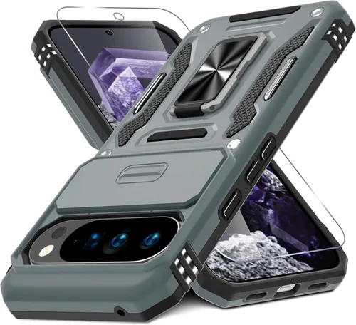 Vista 9 de DEERLAMN Funda para Google Pixel 10 Pro XL con cubierta deslizante para cámara + protector de pantalla (1 unidad), anillo giratorio con soporte