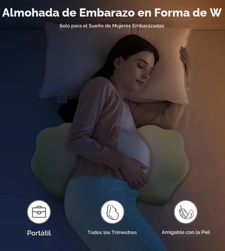 Vista 5 de Almohadas de embarazo para dormir, almohada de espuma viscoelástica de maternidad con soporte para la espalda, vientre y caderas, almohada de viaje