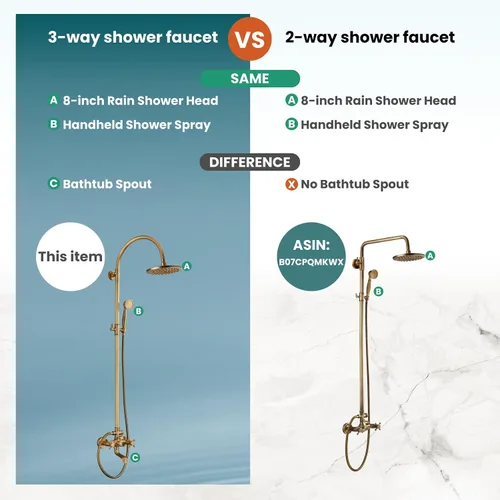 Vista 3 de gotonovo Grifo de ducha de baño expuesto, sistema de ducha montado en la pared, cabezal de ducha de 8 pulgadas y boquilla de bañera, asas cruzadas