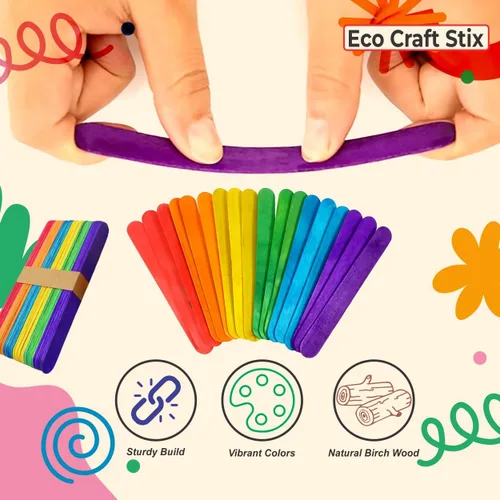 Vista 4 de Palitos de manualidades jumbo de colores Eco Craft Stix de 6 pulgadas, paquete de 1,000 unidades de palitos de manualidades jumbo