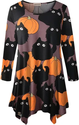 Vista 37 de LARACE - Camisa de talla extragrande para mujer, camisa tipo túnica con manga 3/4, ajuste holgado, ropa básica para mujer 2-negro_cuadros