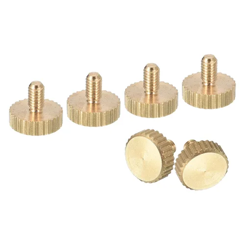 Vista 7 de uxcell Tornillos moleteados M3x4mm, 4 piezas de cabeza moleteada plana totalmente roscados, tornillos de latón para pulgar, pernos de agarre Fully