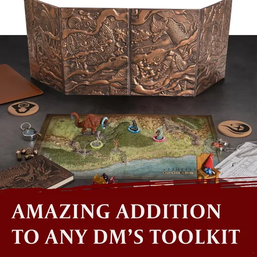 Vista 5 de DND DM Screen 5e - D&D Dungeon Master - Pantalla 3D de piel sintética con insertos personalizables, Dungeons & Dragons GM / Game Master, accesorios