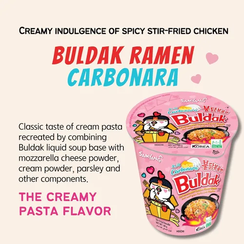 Vista 7 de Buldak Ramen Fideos – Sabor Carbonara – Taza 6 unidades – Fideos Ramen Picantes Samyang Buldak Ramen Coreano Picante Hot Chicken Stir-Fried Cup