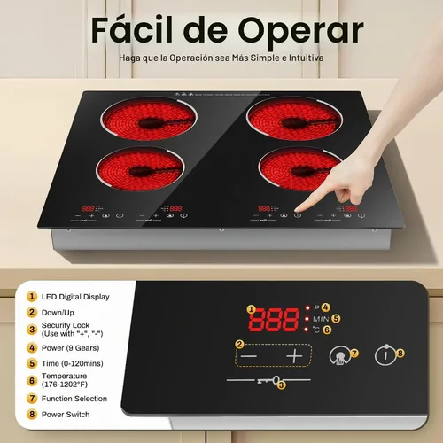 Vista 8 de Placa de cocción eléctrica de encimera de 23 pulgadas con 4 quemadores, 110V enchufable