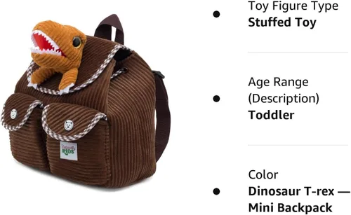 Vista 8 de Naturally KIDS Mini mochila de dinosaurio - Mochila muy pequeña para niñas y niños - Juguetes de dinosaurio para niños de 3 a 5 años - Mochila