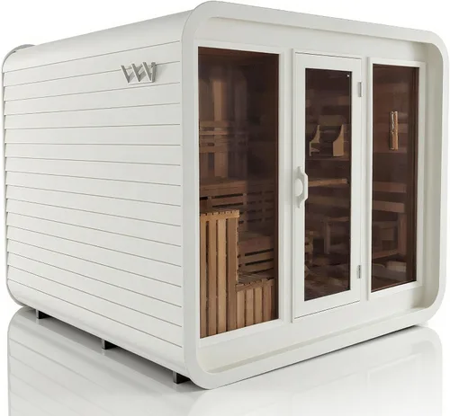 Vista 10 de Kit de sauna de cubo de madera de cedro rojo canadiense, personalizable, cuadrado, para exteriores, con porche, 220V, estufa eléctrica HARVIA