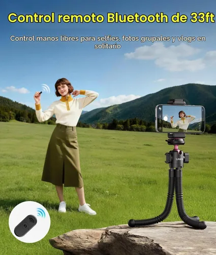 Vista 5 de ULANZI MT-91 - Trípode flexible de pulpo para teléfono, GoPro y cámara, mini trípode 3 en 1 con control remoto Bluetooth, liberación rápida CKA