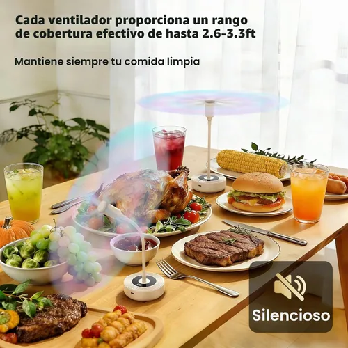 Vista 3 de TriPole Ventiladores de mosca para mesas, ventilador de alimentos recargable de 2000 mAh que dura 20 horas con pantalla LED, ventilador de mesa