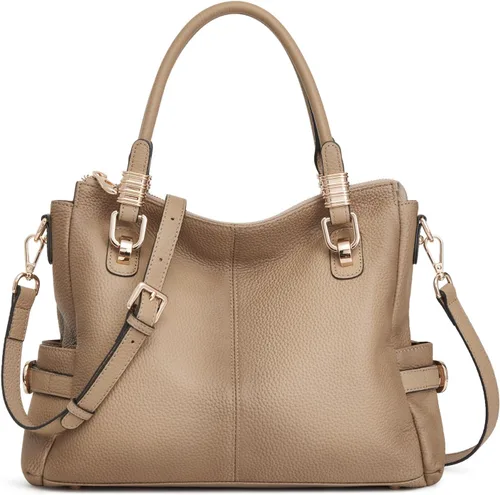 Vista 15 de Bolsos Kattee para mujer de piel genuina suave, tipo bandolera, con asa superior, bolso de hombro Negro