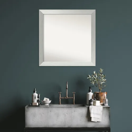 Vista 5 de Amanti Art Espejo de baño plateado para sobre el fregadero, 30 x 30 pulgadas, espejo cuadrado de plata de ley cepillada, marco de madera