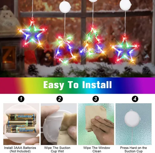 Vista 4 de Decoración de luz de ventana de Navidad, 3 luces iluminadas con forma de cascabel, árbol de Navidad, funciona con pilas, luces interiores
