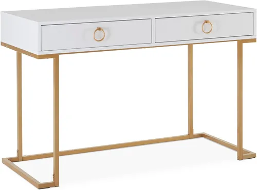 Vista 8 de BELLEZE moderna mesa de tocador, mesa de maquillaje o escritorio para oficina en casa, computadora, portátil, para escribir, con dos cajones de Negro