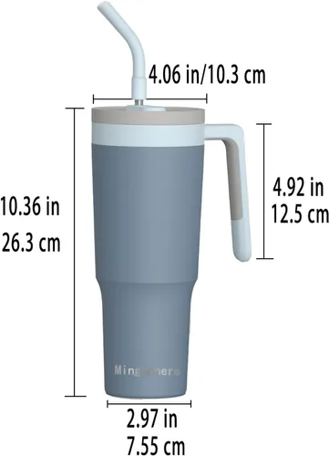 Vista 3 de Botella de agua aislada de 40 onzas con asa, taza de viaje de acero inoxidable al vacío de doble pared, infusor de frutas, mango de silicona