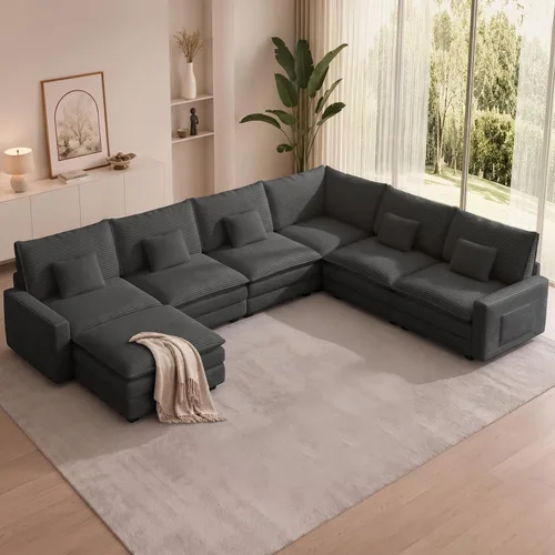 Vista 53 de Sofá seccional modular de 107", sofá de nube en forma de L con otomana Negro