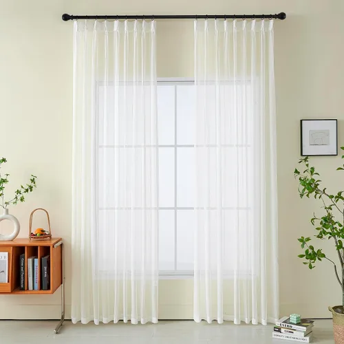 Vista 41 de Cortinas plisadas negras traslúcidas de 84 pulgadas de largo, 2 paneles para dormitorio, lino texturizado, ganchos transparentes para pista