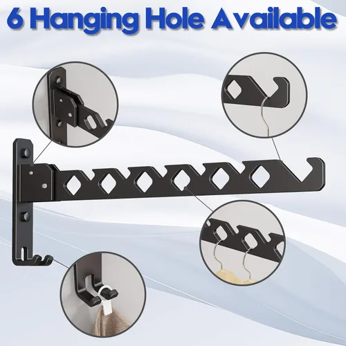 Vista 9 de Tendedero de Pared para Secar Ropa, Colgador de Ropa de Pared Plegable, Gancho Colgador de Lavandería para Baño, Perchero de Pared Interior Negro