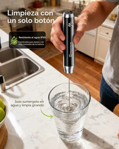 Vista 5 de Maestri House LunaFro - Espumador de leche recargable con soporte, máquina de espuma eléctrica de mano, impermeable, desmontable, de acero