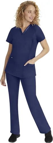 Vista 3 de Healing Hands Scrubs Top 3 bolsillos con cuello en V 2278 Jasmin para mujer, Azul (Aqua Mist)