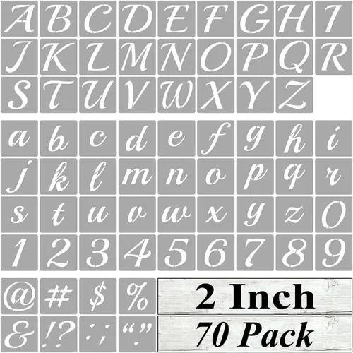 Vista 8 de Plantillas de letras del alfabeto de 1 pulgada para pintar, paquete de 70 plantillas de letras y números con letreros para pintar sobre madera