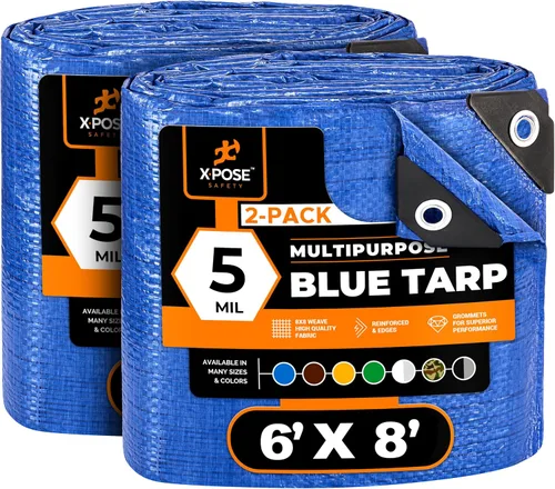 Vista 55 de Xpose Safety - Lona de polietileno ligera azul – Funda protectora multiusos, paño de goteo – duradero, impermeable, resistente a la intemperie