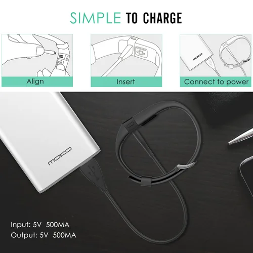 Vista 4 de MoKo Cable de carga compatible con Fitbit Charge HR, cargador USB de repuesto para Fitbit Charge HR Wireless Activity Smartwatch pulsera, color negro