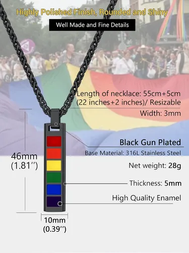 Vista 4 de PROSTEEL Collar de acero inoxidable de plata de ley 925, joyería de orgullo gay LGBT, collar con colgante de arco iris, regalo para hombresmujeres