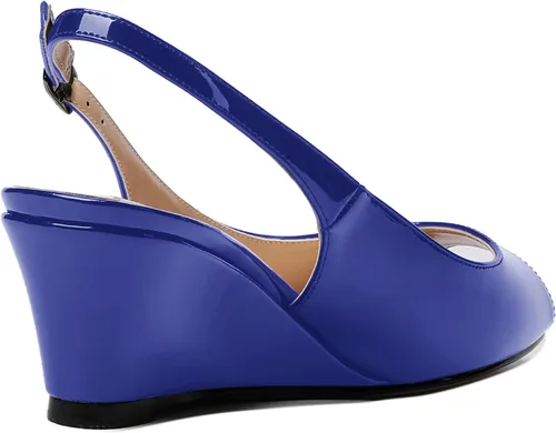 Vista 5 de WAYDERNS Zapatos de tacón bajo con hebilla de charol y punta abierta para mujer de 2 pulgadas