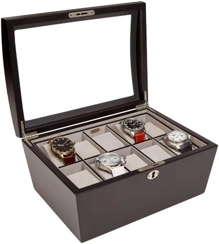 Vista 4 de Mele Co Royce - Caja de madera con tapa de cristal de bloqueo personalizada para relojes y accesorios