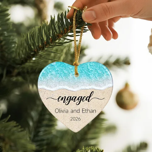 Vista 4 de Adorno personalizado para casados de primera Navidad 2026, regalos de compromiso para parejas, adorno de boda personalizado para recién casados