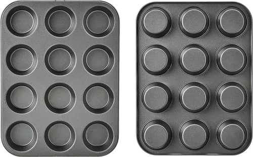 Vista 5 de Amazon Basics Molde redondo antiadherente para hornear muffins, 12 tazas, juego de 2, gris, 13.9 x 10.55 x 1.22 pulgadas