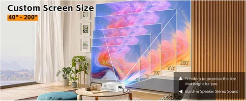 Vista 7 de Mini proyector nativo E1 120±% 10 ansi lumen 1080P, LCD de 4.1 pulgadas, proyector de video multimedia para cine en casa, compatible con HDMI Full