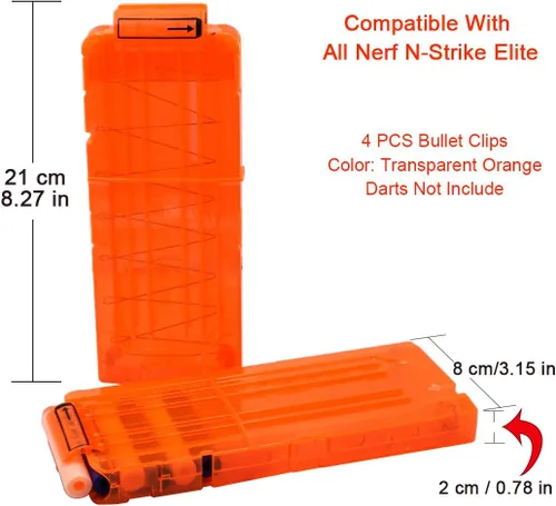 Vista 7 de pinzas para cartuchos de carga rápida, 4 unidades, 12 dardos para Nerf n-Strike Elite Blaster (naranja)