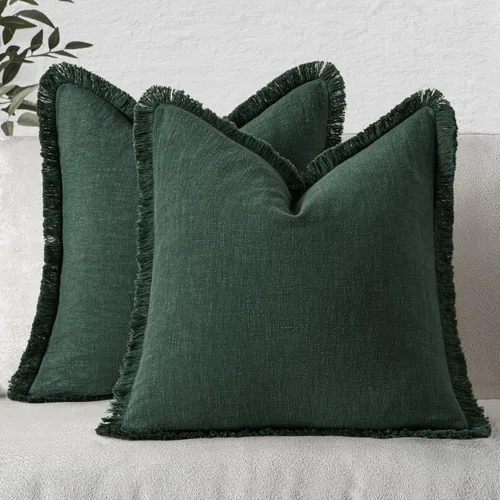 Vista 34 de MIULEE Fundas de almohada decorativas con flecos de lino bohemio beige 16 x