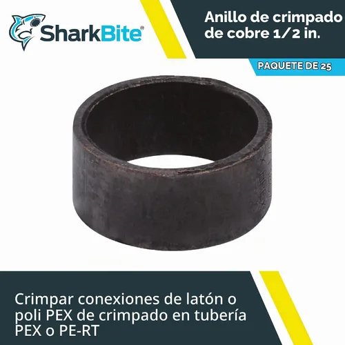 Vista 2 de SharkBite Anillos de crimpado de cobre de 1/2 pulgada, paquete de 25, tubo PEX, PE-RT, 23102CP25
