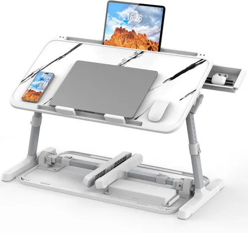 Vista 11 de HETTHI Bandeja de escritorio para cama de laptop, soporte ajustable y resistente para computadora portátil con materiales de primera calidad