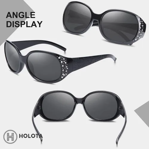 Vista 3 de Holota Gafas de sol polarizadas para mujer, gafas de sol envolventes con diamantes de imitación con protección UV400