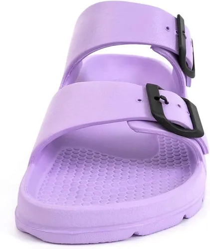 Vista 3 de FUNKYMONKEY - Sandalias planas cómodas para mujer, de etilvinilacetato, ajustables con hebilla doble