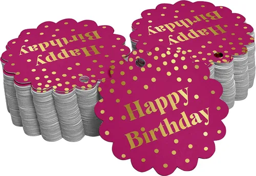 Vista 46 de Etiquetas de papel para colgar con texto en inglés «Happy Birthday» (50 unidades)