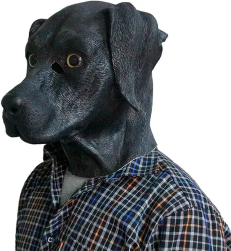 Vista 5 de Máscara de látex para perro con forma de labrador, disfraz de perro de labrador, color negro