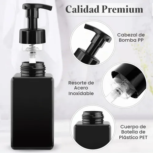 Vista 3 de Paquete de 3 dispensadores de jabón espumoso de 15 oz/15.2 fl oz, botella de espuma de plástico, contenedor de jabón líquido recargable para champú