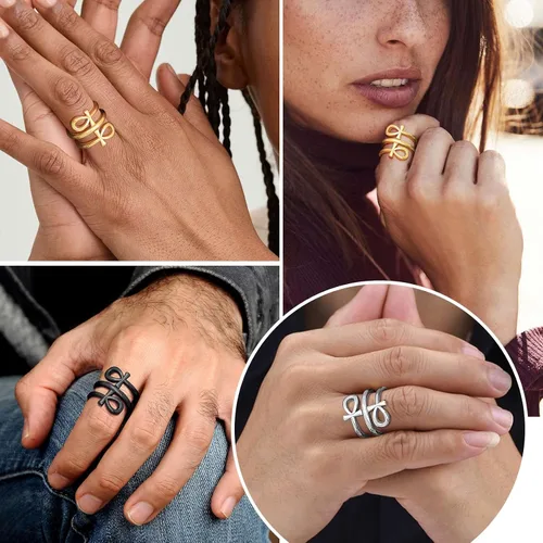 Vista 5 de ChainsProMax Puede grabar anillos de cruz Ankh para hombres y mujeres, anillo de mitología de joyería egipcia, acero inoxidable, chapado en oro