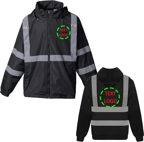 Vista 6 de Chaqueta reflectante de seguridad de alta visibilidad para hombres Hi Vis chaquetas de construcción Negro