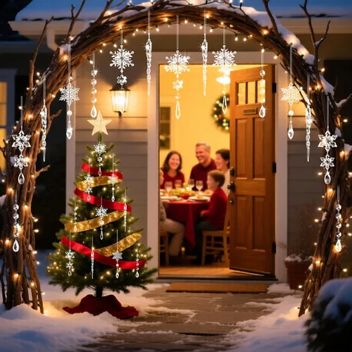 Vista 6 de 20 adornos de árbol de cristal, decoraciones de árbol de Navidad, adornos de cristal de copo de nieve, adorno de Navidad acrílico colgante, gota