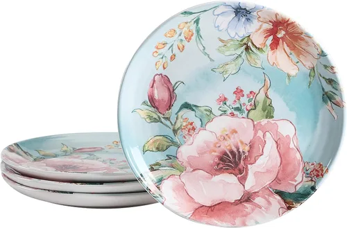 Vista 13 de Bico Blossom Symphony - Juego de 4 platos de ensalada de 8.75 pulgadas de cerámica, platos de postre para ensalada, aperitivo, guarniciones, aptos