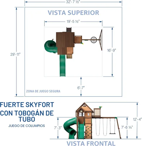 Vista 3 de Backyard Discovery Skyfort - Juego de columpios de cedro completo, casa club de techo de madera cubierto elevado con ventanas de bahía, 2 columpios