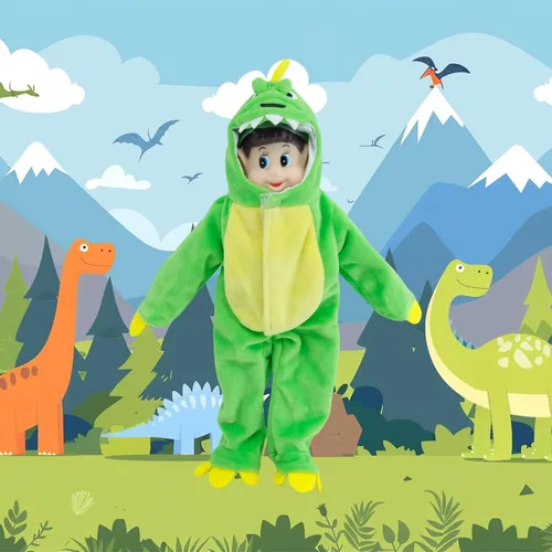 Vista 5 de Accesorios y ropa para muñeca de elfo, conjuntos de vestimenta de dinosaurio de alta costura, la muñeca no está incluida (dinosaurio verde)