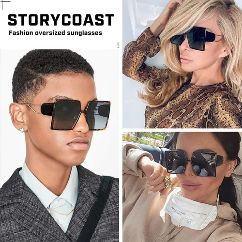 Vista 2 de STORYCOAST Gafas de sol cuadradas de gran tamaño para mujer, a la moda, con protección UV400